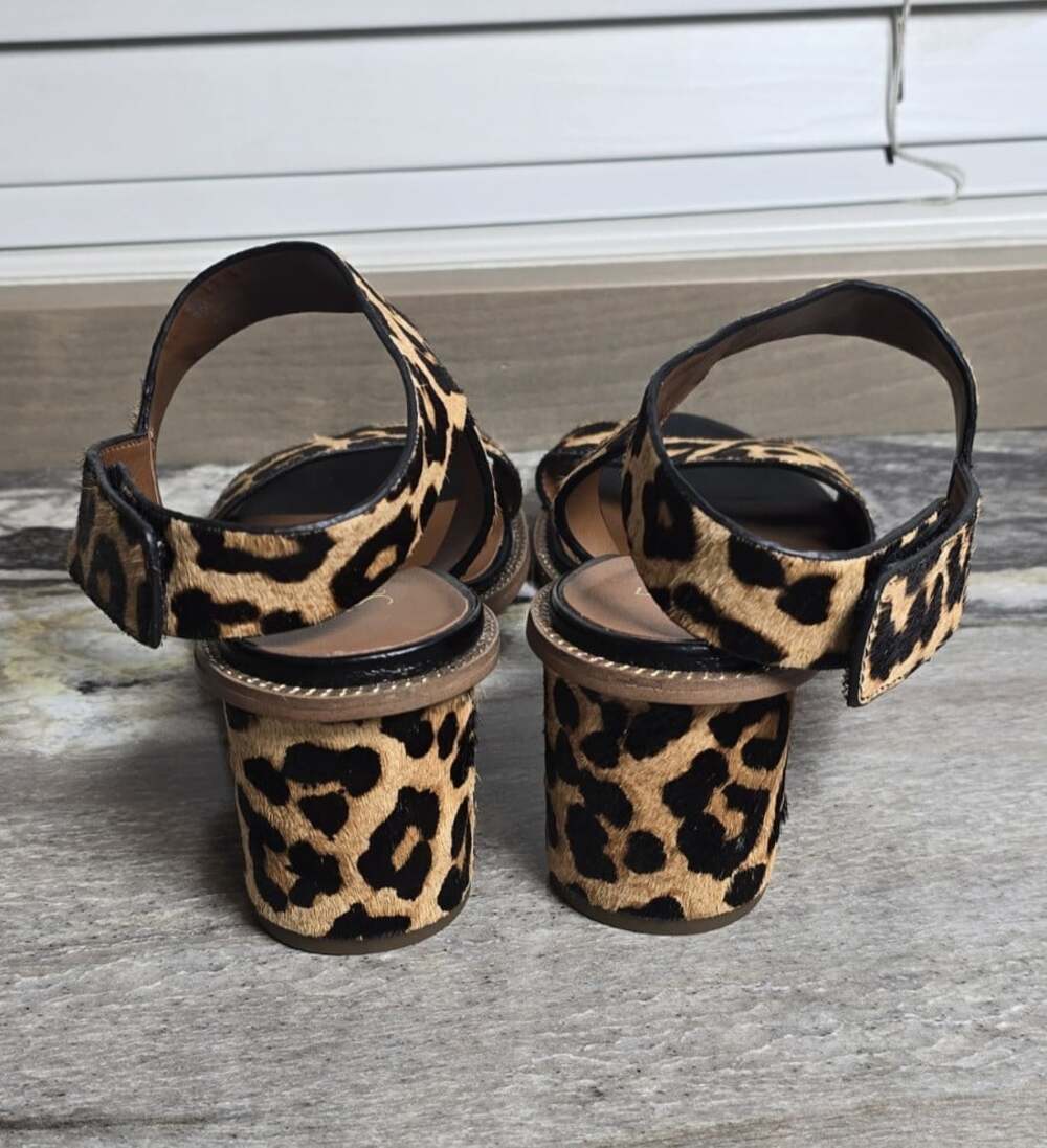 Franco Sarto L-Barda Leopard Calf Hair Block Heel Sandals Women’s 8M Leather - Picture 4 of 10